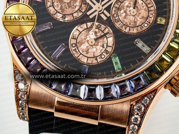 Daytona 116595 RBOW Clean RG 1:1 Best Edition 904L Rainbow Black Diamonds Dial on Black Rubber Strap SA4130 - Görsel 13