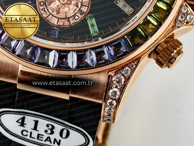 Daytona 116595 RBOW Clean RG 1:1 Best Edition 904L Rainbow Black Diamonds Dial on Black Rubber Strap SA4130 - Görsel 14