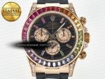 Daytona 116595 RBOW Clean RG 1:1 Best Edition 904L Rainbow Black Diamonds Dial on Black Rubber Strap SA4130 - Görsel 4