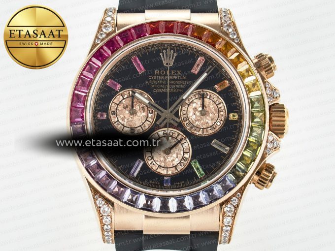 Daytona 116595 RBOW Clean RG 1:1 Best Edition 904L Rainbow Black Diamonds Dial on Black Rubber Strap SA4130 - Görsel 4