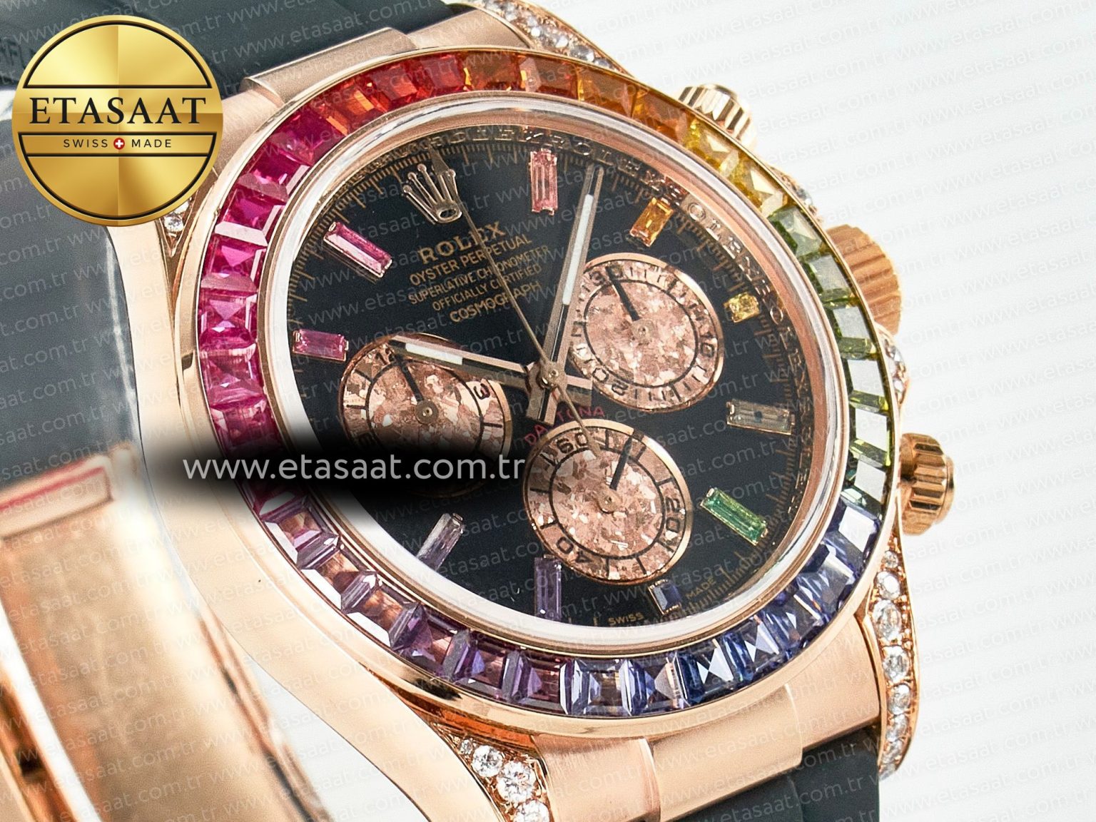 Daytona 116595 RBOW Clean RG 1:1 Best Edition 904L Rainbow Black Diamonds Dial on Black Rubber Strap SA4130 - Görsel 5