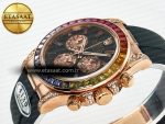 Daytona 116595 RBOW Clean RG 1:1 Best Edition 904L Rainbow Black Diamonds Dial on Black Rubber Strap SA4130 - Görsel 6