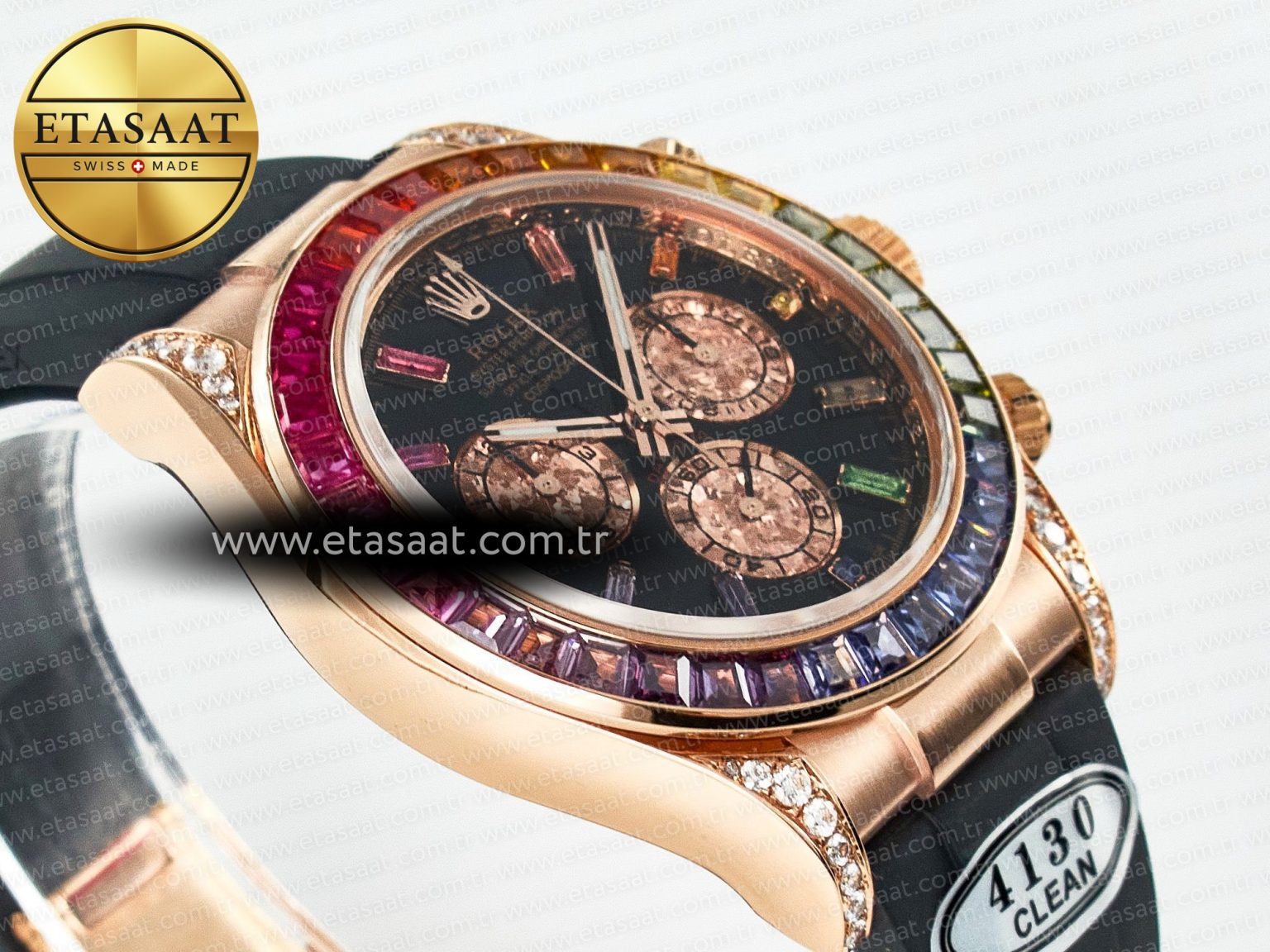Daytona 116595 RBOW Clean RG 1:1 Best Edition 904L Rainbow Black Diamonds Dial on Black Rubber Strap SA4130 - Görsel 7