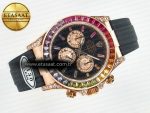 Daytona 116595 RBOW Clean RG 1:1 Best Edition 904L Rainbow Black Diamonds Dial on Black Rubber Strap SA4130 - Görsel 8