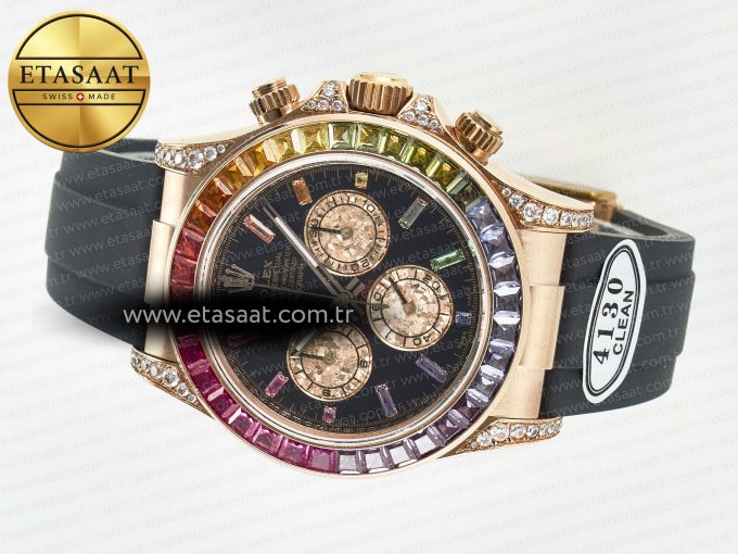 Daytona 116595 RBOW Clean RG 1:1 Best Edition 904L Rainbow Black Diamonds Dial on Black Rubber Strap SA4130 - Görsel 9