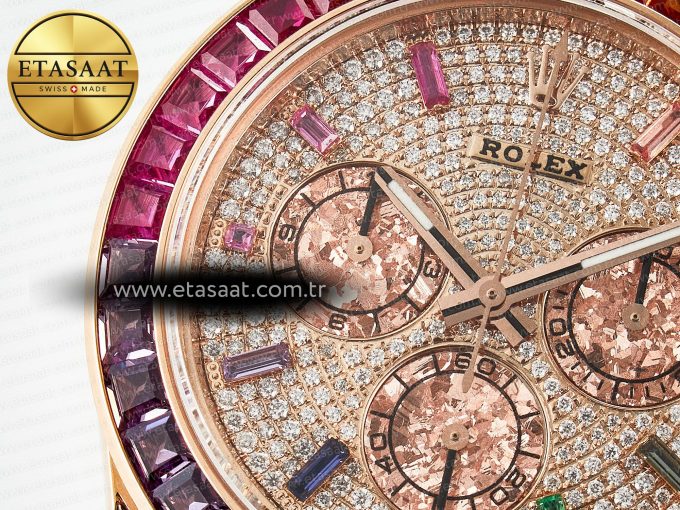 Daytona 116595 RBOW Clean RG 1:1 Best Edition 904L Rainbow Diamonds Dial on Black Rubber Strap SA4130 - Görsel 10