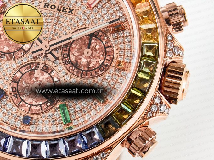 Daytona 116595 RBOW Clean RG 1:1 Best Edition 904L Rainbow Diamonds Dial on Black Rubber Strap SA4130 - Görsel 12