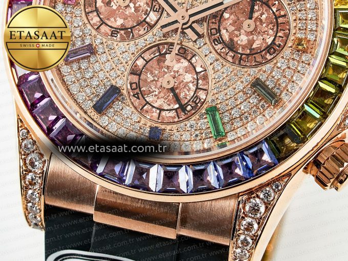Daytona 116595 RBOW Clean RG 1:1 Best Edition 904L Rainbow Diamonds Dial on Black Rubber Strap SA4130 - Görsel 13
