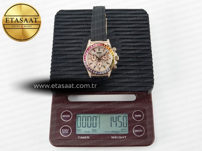Daytona 116595 RBOW Clean RG 1:1 Best Edition 904L Rainbow Diamonds Dial on Black Rubber Strap SA4130 - Görsel 34