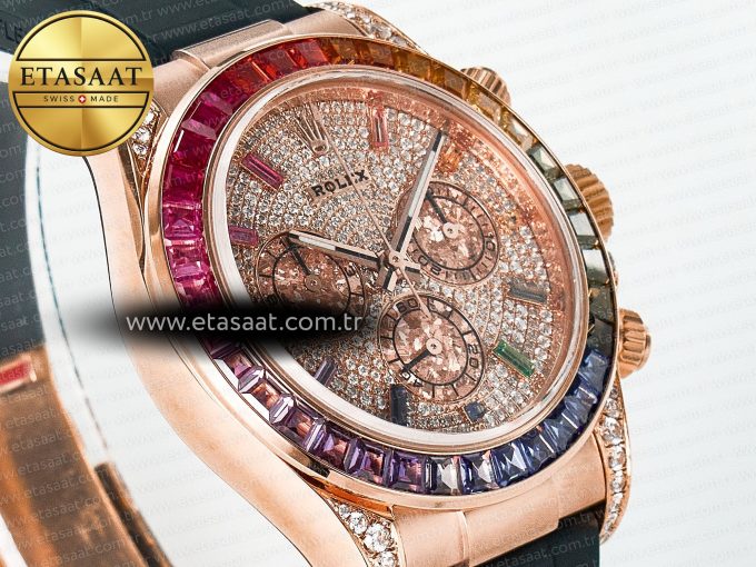 Daytona 116595 RBOW Clean RG 1:1 Best Edition 904L Rainbow Diamonds Dial on Black Rubber Strap SA4130 - Görsel 5