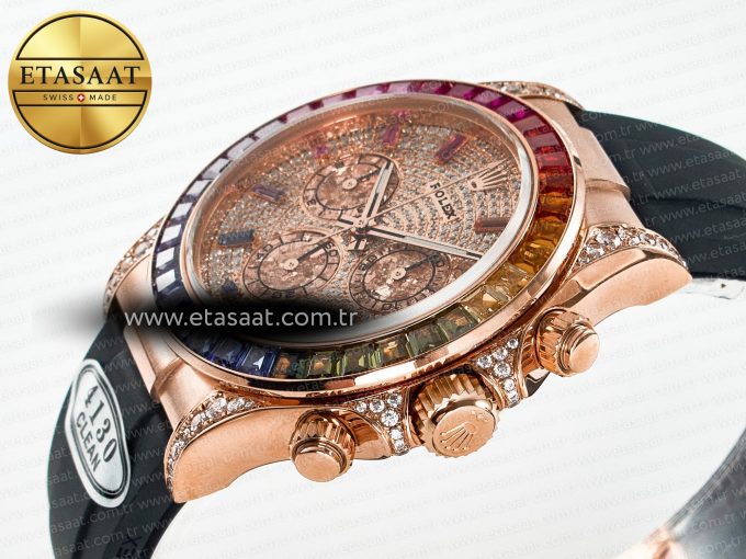 Daytona 116595 RBOW Clean RG 1:1 Best Edition 904L Rainbow Diamonds Dial on Black Rubber Strap SA4130 - Görsel 6