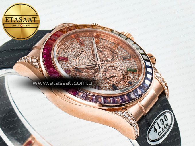 Daytona 116595 RBOW Clean RG 1:1 Best Edition 904L Rainbow Diamonds Dial on Black Rubber Strap SA4130 - Görsel 7