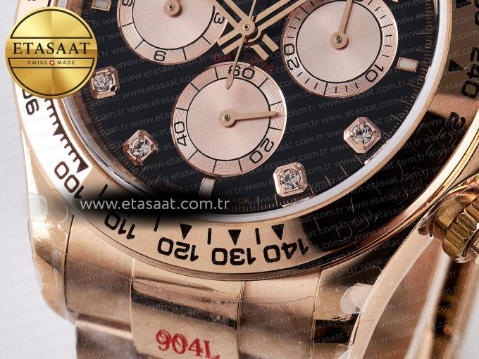 Daytona 126505 QF 1:1 Best Edition Black/RG Diamonds Dial on RG Braclet SH4131 V5 (48 Hours Power Reserve) - Görsel 13