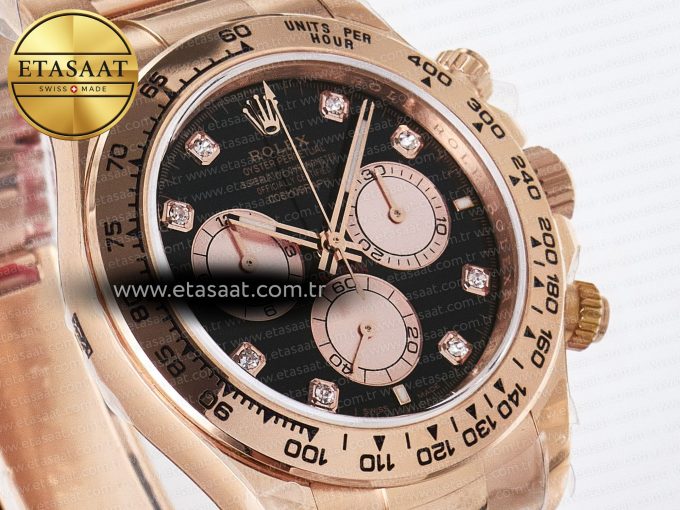 Daytona 126505 QF 1:1 Best Edition Black/RG Diamonds Dial on RG Braclet SH4131 V5 (48 Hours Power Reserve) - Görsel 4