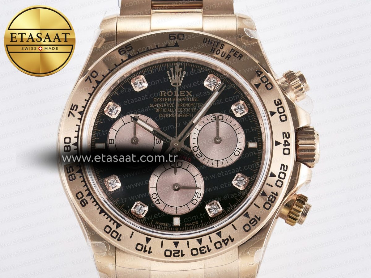 Daytona 126505 QF 1:1 Best Edition Black/RG Diamonds Dial on RG Braclet SH4131 V5 (48 Hours Power Reserve) - Görsel 5