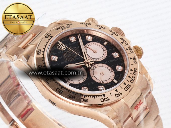 Daytona 126505 QF 1:1 Best Edition Black/RG Diamonds Dial on RG Braclet SH4131 V5 (48 Hours Power Reserve) - Görsel 7