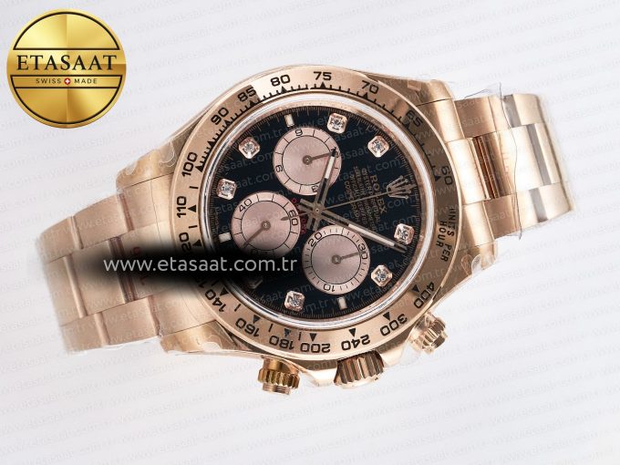 Daytona 126505 QF 1:1 Best Edition Black/RG Diamonds Dial on RG Braclet SH4131 V5 (48 Hours Power Reserve) - Görsel 8