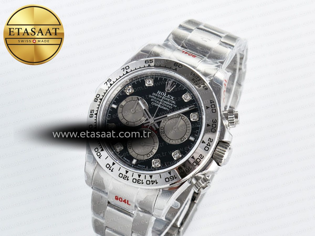 Daytona 126509 QF 1:1 Best Edition Black/Silver Diamonds Dial on SS Braclet SH4131 V5 (48 Hours Power Reserve) - Görsel 1