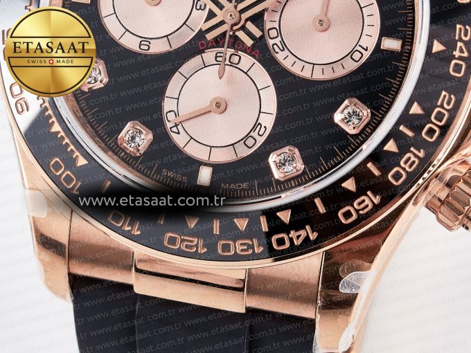 Daytona 126515 QF 1:1 Best Edition Black/RG Diamonds Dial on Oysterflex Strap SH4131 V5 (48 Hours Power Reserve) - Görsel 12