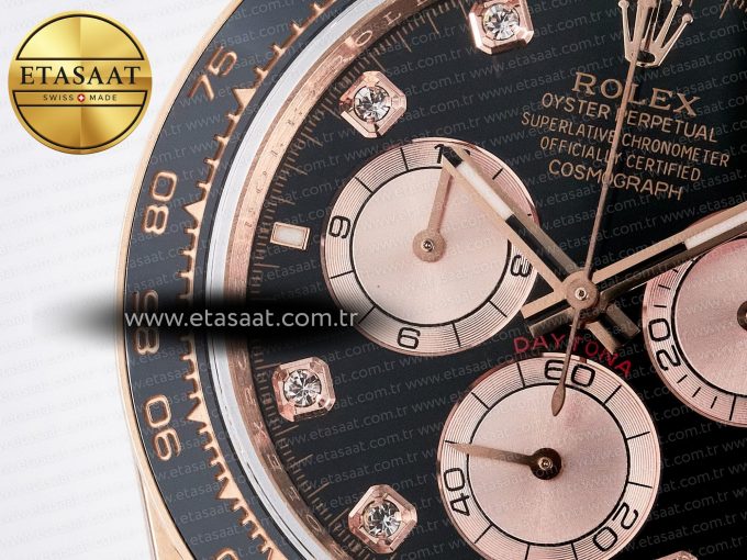 Daytona 126515 QF 1:1 Best Edition Black/RG Diamonds Dial on Oysterflex Strap SH4131 V5 (48 Hours Power Reserve) - Görsel 13
