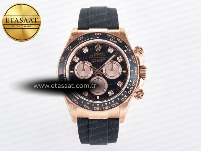Daytona 126515 QF 1:1 Best Edition Black/RG Diamonds Dial on Oysterflex Strap SH4131 V5 (48 Hours Power Reserve) - Görsel 3