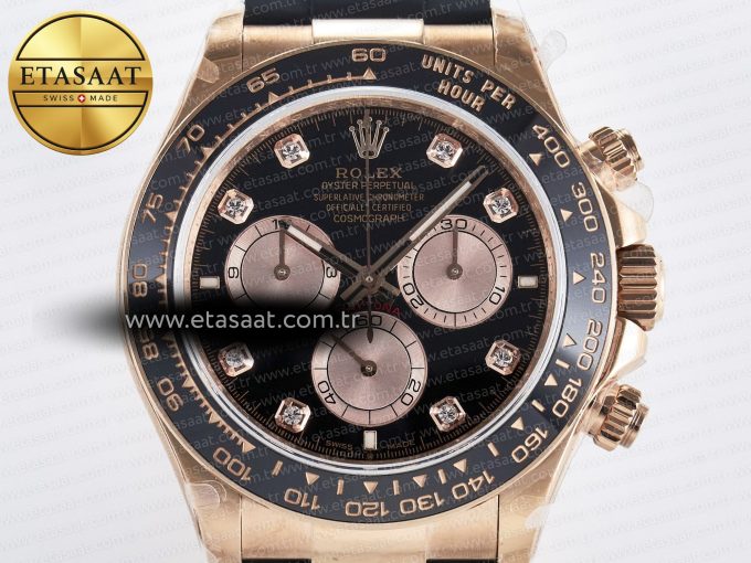 Daytona 126515 QF 1:1 Best Edition Black/RG Diamonds Dial on Oysterflex Strap SH4131 V5 (48 Hours Power Reserve) - Görsel 4