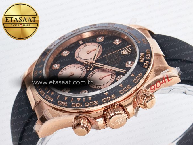 Daytona 126515 QF 1:1 Best Edition Black/RG Diamonds Dial on Oysterflex Strap SH4131 V5 (48 Hours Power Reserve) - Görsel 6