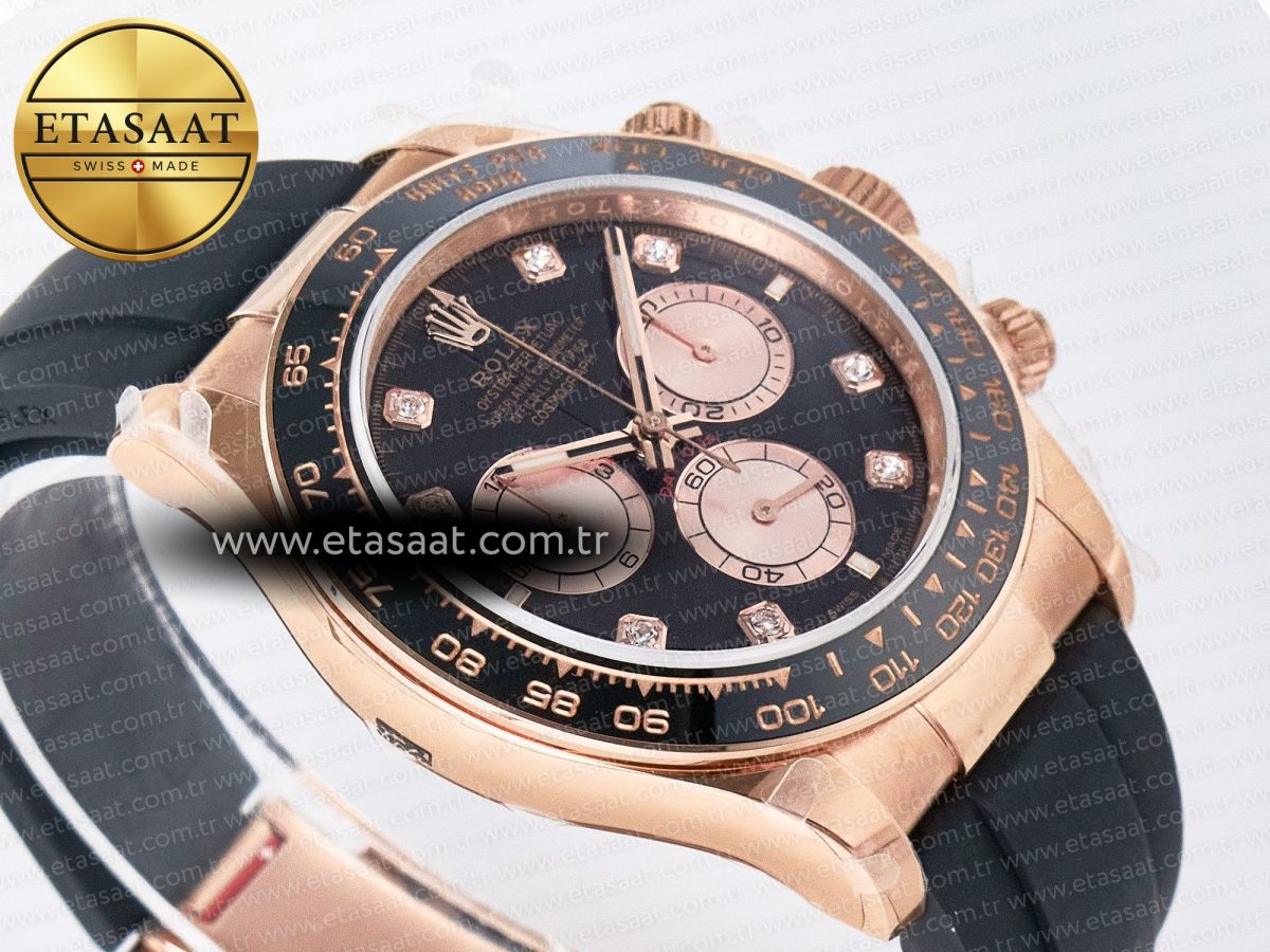 Daytona 126515 QF 1:1 Best Edition Black/RG Diamonds Dial on Oysterflex Strap SH4131 V5 (48 Hours Power Reserve) - Görsel 7