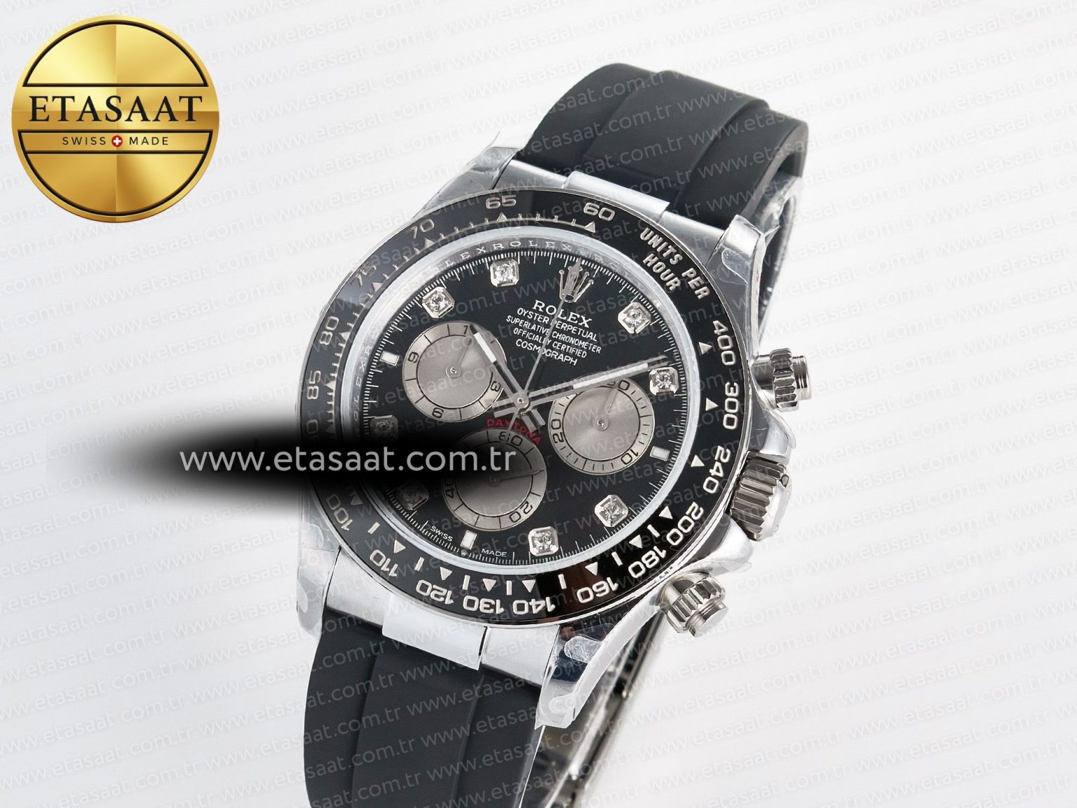 Daytona 126519 QF 1:1 Best Edition Black/Gray Dial Diamonds on Oysterflex Strap QF4131 V10 (48 Hours Power Reserve) - Görsel 1