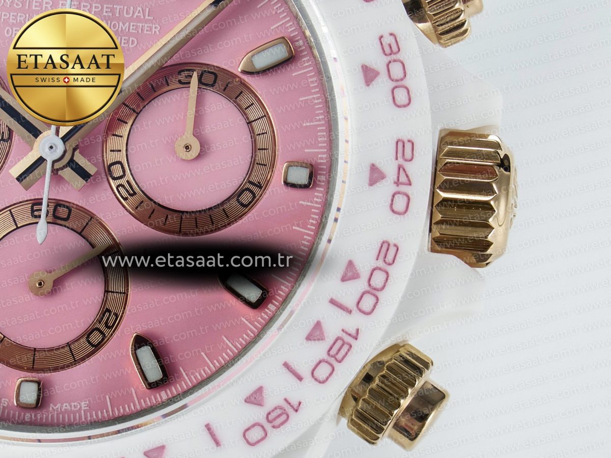 Daytona AET White Ceramic Case and Bracelet Pink Dial N6F Best Edition SA4130 - Görsel 13