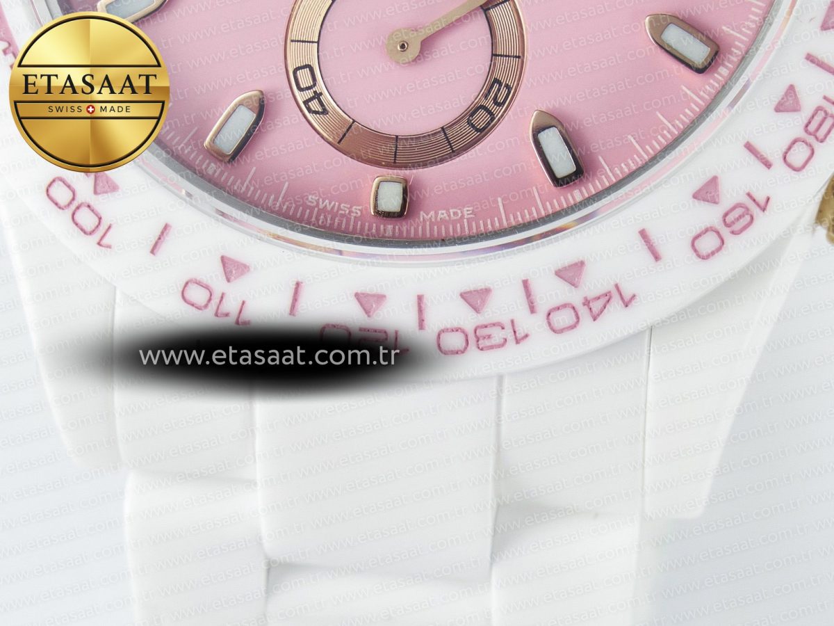 Daytona AET White Ceramic Case and Bracelet Pink Dial N6F Best Edition SA4130 - Görsel 14