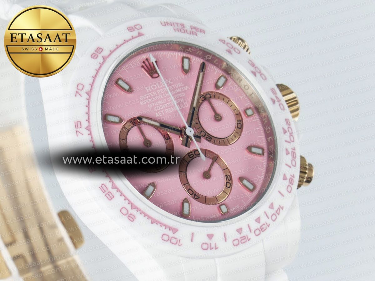 Daytona AET White Ceramic Case and Bracelet Pink Dial N6F Best Edition SA4130 - Görsel 5