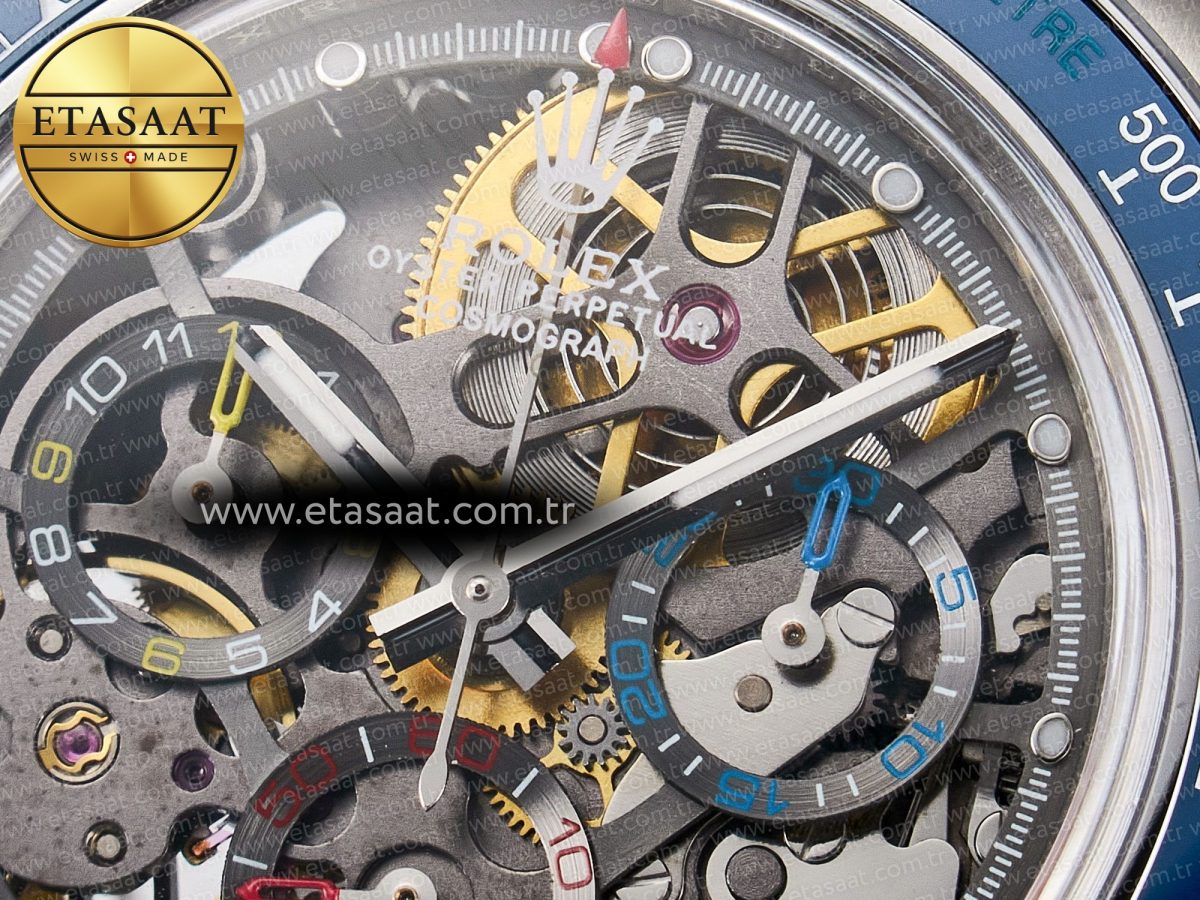 Daytona Artisans Skeleton SS ADGF Best Edition Blue Ceramic Bezel Skeleton Dial on SS Oyster Bracelet SA4130 - Görsel 11