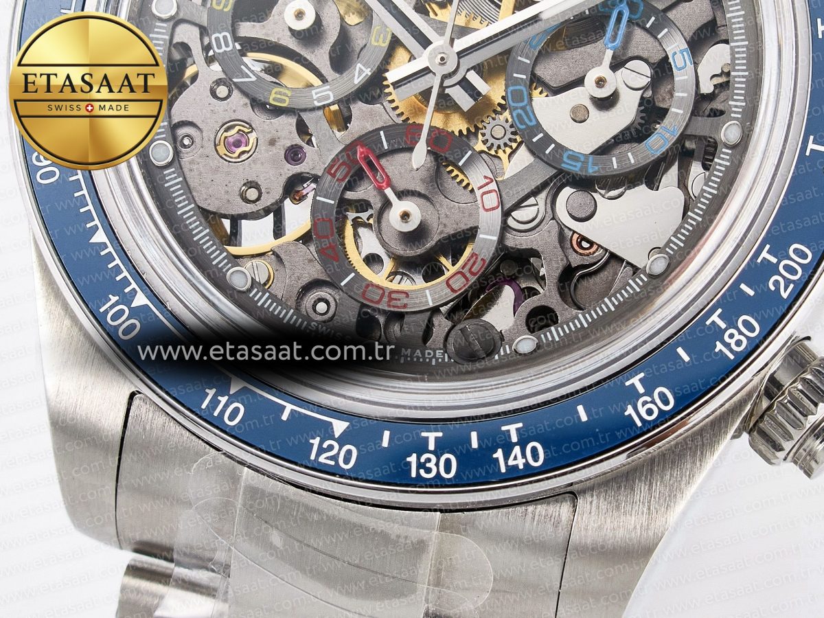 Daytona Artisans Skeleton SS ADGF Best Edition Blue Ceramic Bezel Skeleton Dial on SS Oyster Bracelet SA4130 - Görsel 13