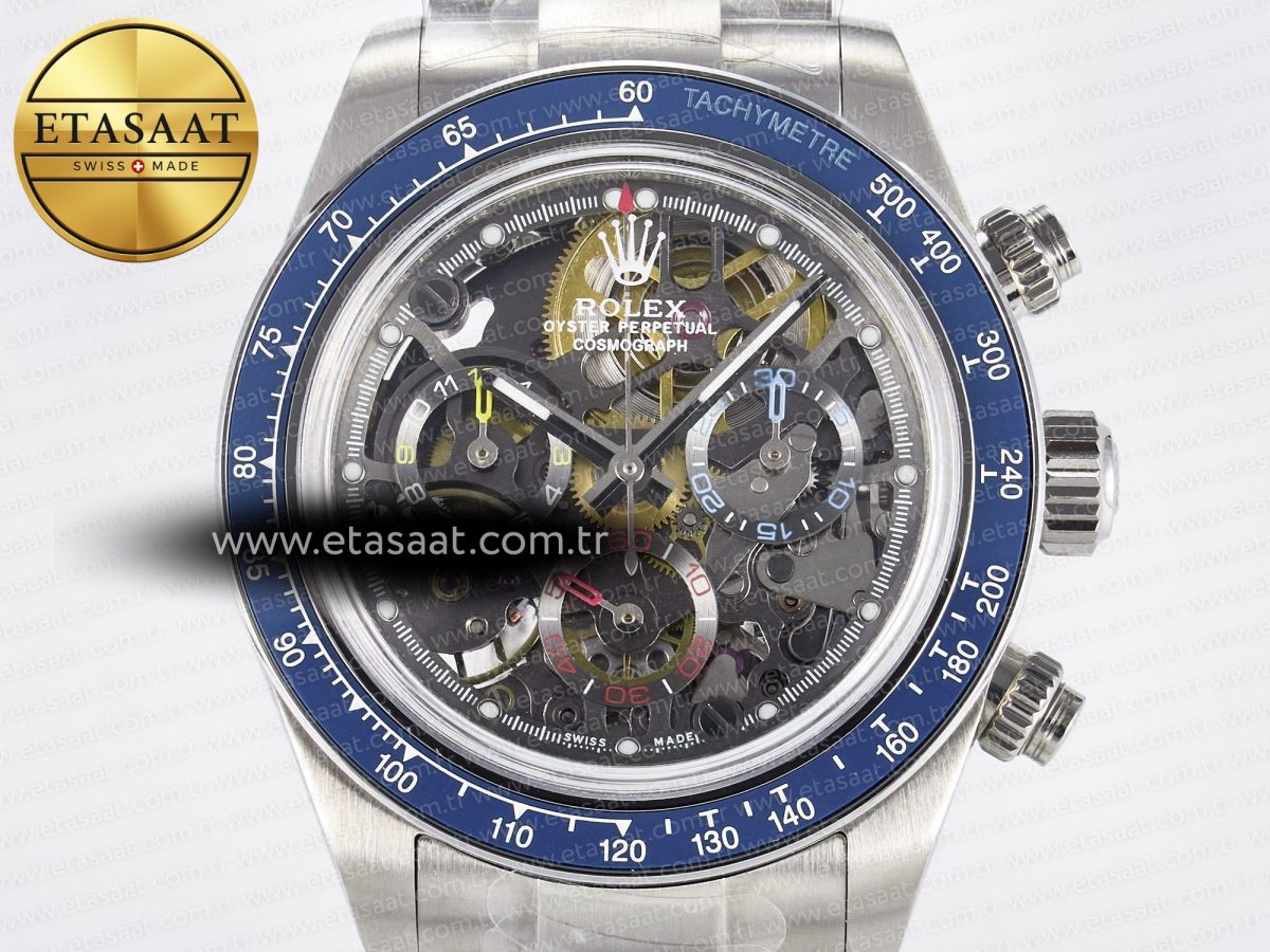 Daytona Artisans Skeleton SS ADGF Best Edition Blue Ceramic Bezel Skeleton Dial on SS Oyster Bracelet SA4130 - Görsel 4