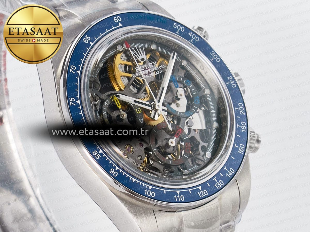 Daytona Artisans Skeleton SS ADGF Best Edition Blue Ceramic Bezel Skeleton Dial on SS Oyster Bracelet SA4130 - Görsel 5