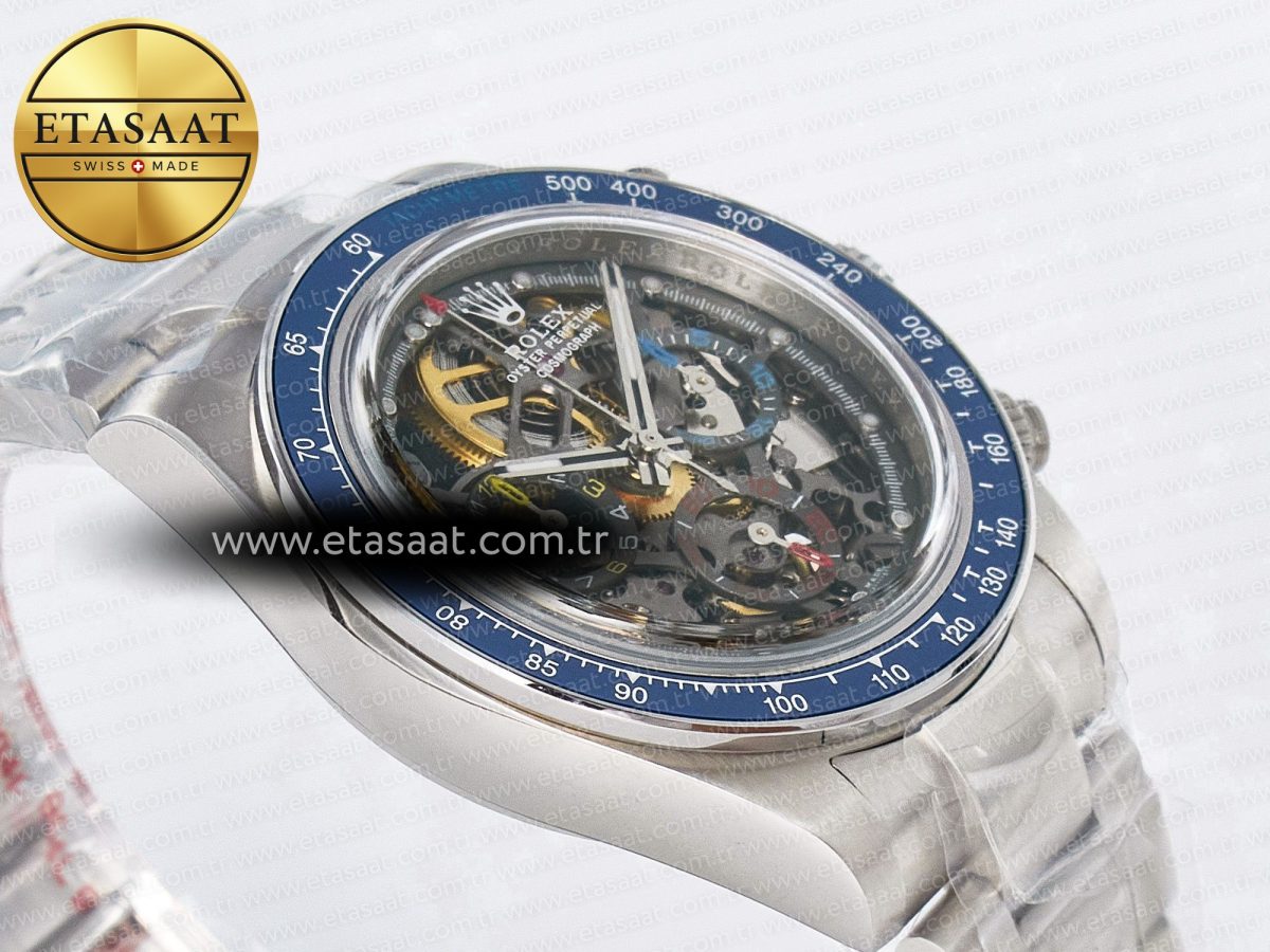 Daytona Artisans Skeleton SS ADGF Best Edition Blue Ceramic Bezel Skeleton Dial on SS Oyster Bracelet SA4130 - Görsel 7