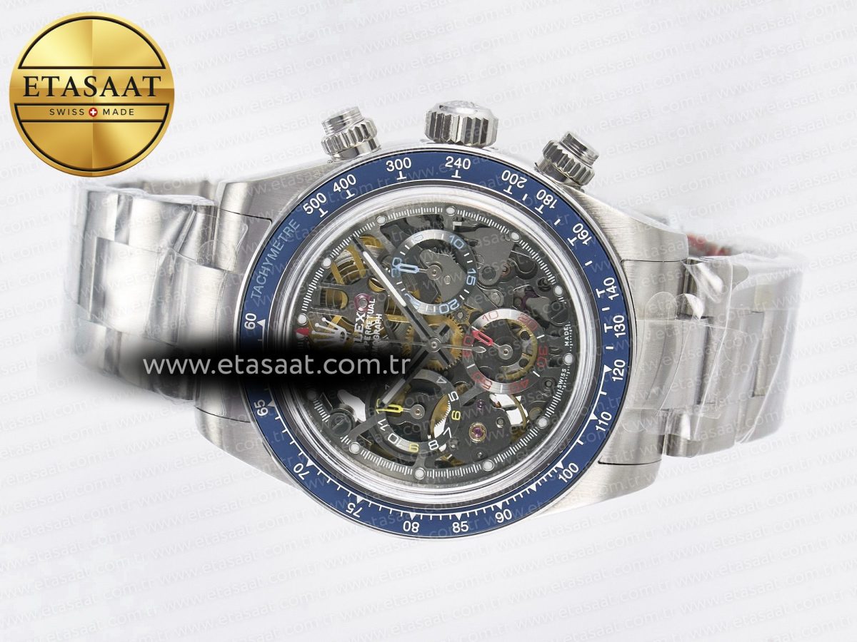 Daytona Artisans Skeleton SS ADGF Best Edition Blue Ceramic Bezel Skeleton Dial on SS Oyster Bracelet SA4130 - Görsel 9