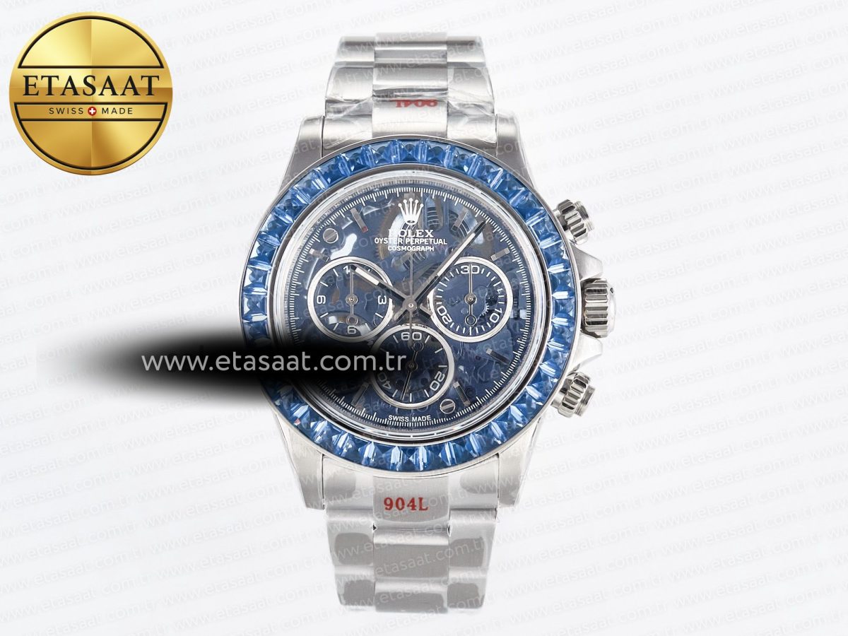 Daytona Artisans SS GETF Best Edition Blue Skeleton Dial Diamonds Bezel on SS Bracelet DD4802 - Görsel 3