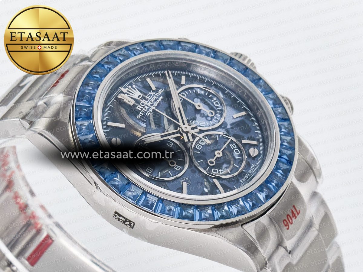 Daytona Artisans SS GETF Best Edition Blue Skeleton Dial Diamonds Bezel on SS Bracelet DD4802 - Görsel 7