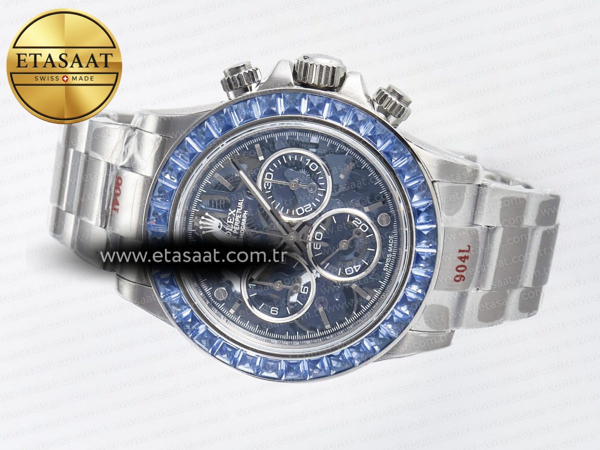 Daytona Artisans SS GETF Best Edition Blue Skeleton Dial Diamonds Bezel on SS Bracelet DD4802 - Görsel 9