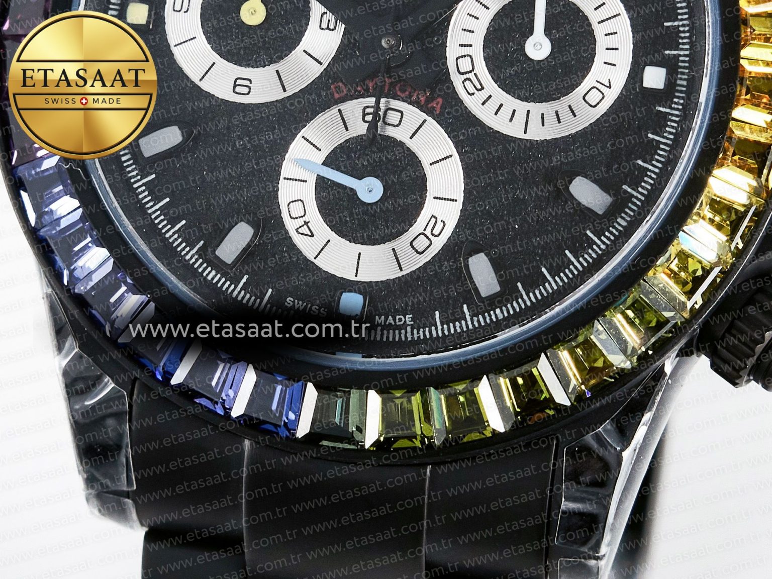 Daytona BLAKEN 1:1 Best Edition Matte Black Dial Rainbow Bezel on Ceramic Bracelet SA7750 - Görsel 12
