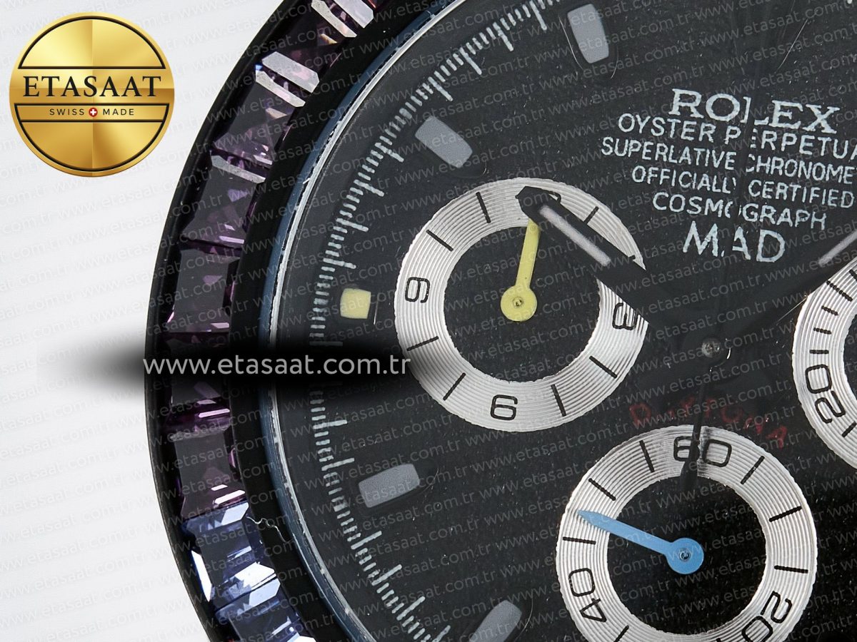 Daytona BLAKEN 1:1 Best Edition Matte Black Dial Rainbow Bezel on Ceramic Bracelet SA7750 - Görsel 13