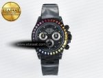 Daytona BLAKEN 1:1 Best Edition Matte Black Dial Rainbow Bezel on Ceramic Bracelet SA7750 - Görsel 3