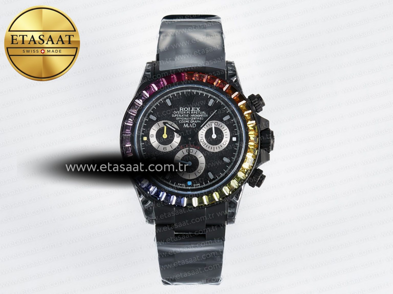 Daytona BLAKEN 1:1 Best Edition Matte Black Dial Rainbow Bezel on Ceramic Bracelet SA7750 - Görsel 3