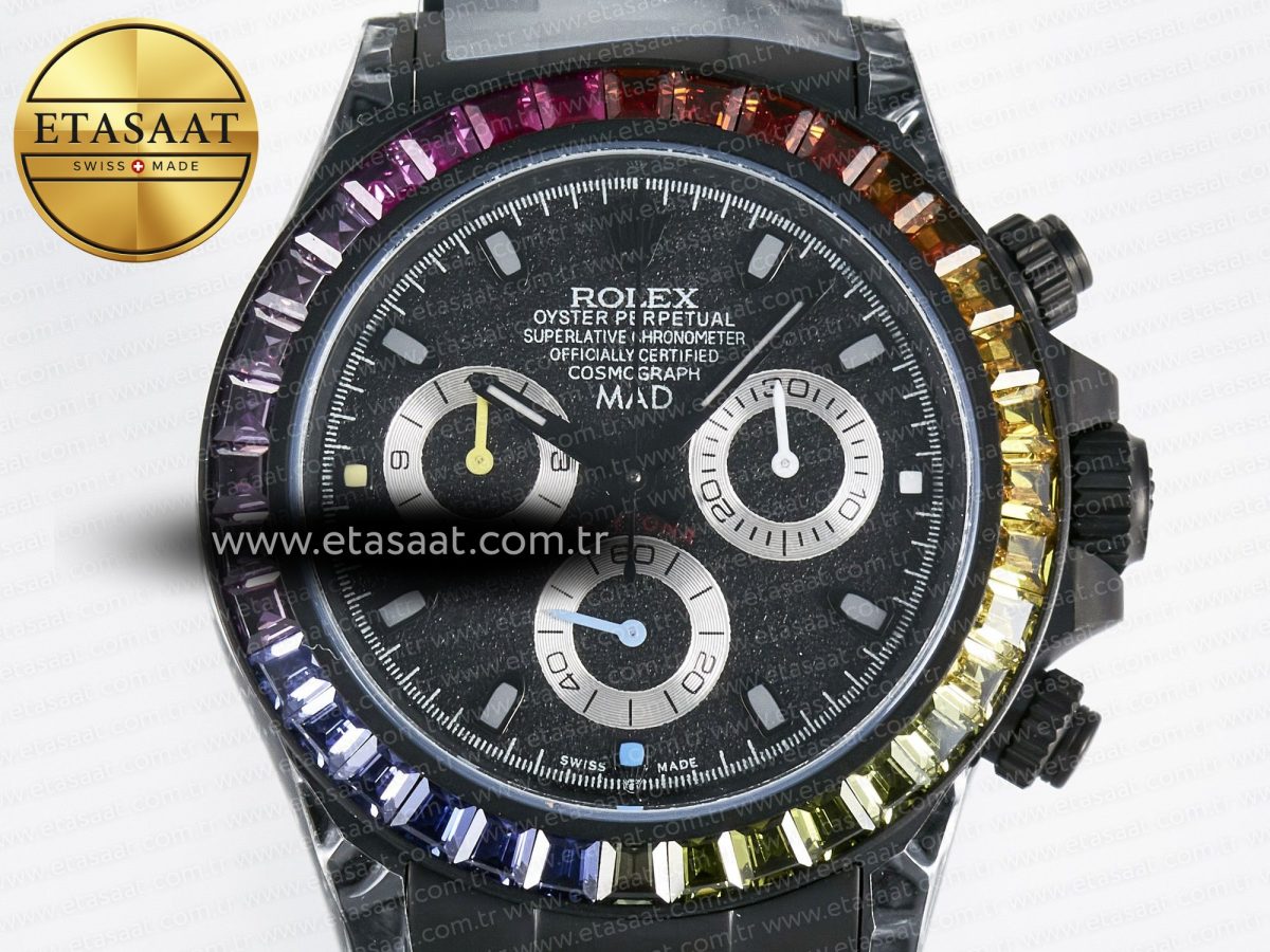 Daytona BLAKEN 1:1 Best Edition Matte Black Dial Rainbow Bezel on Ceramic Bracelet SA7750 - Görsel 4