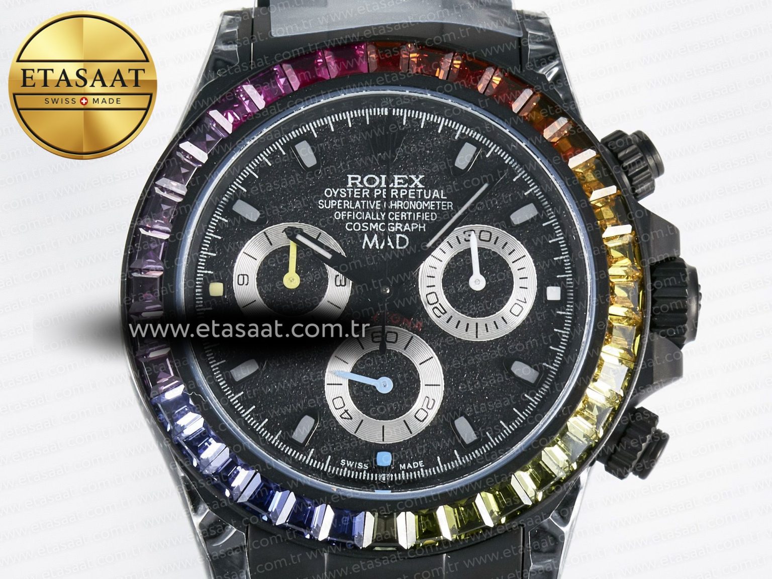 Daytona BLAKEN 1:1 Best Edition Matte Black Dial Rainbow Bezel on Ceramic Bracelet SA7750 - Görsel 4