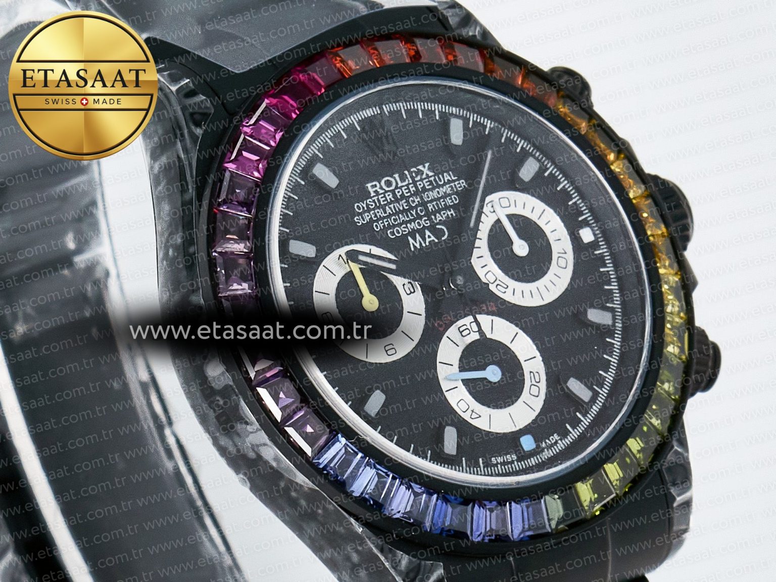 Daytona BLAKEN 1:1 Best Edition Matte Black Dial Rainbow Bezel on Ceramic Bracelet SA7750 - Görsel 5