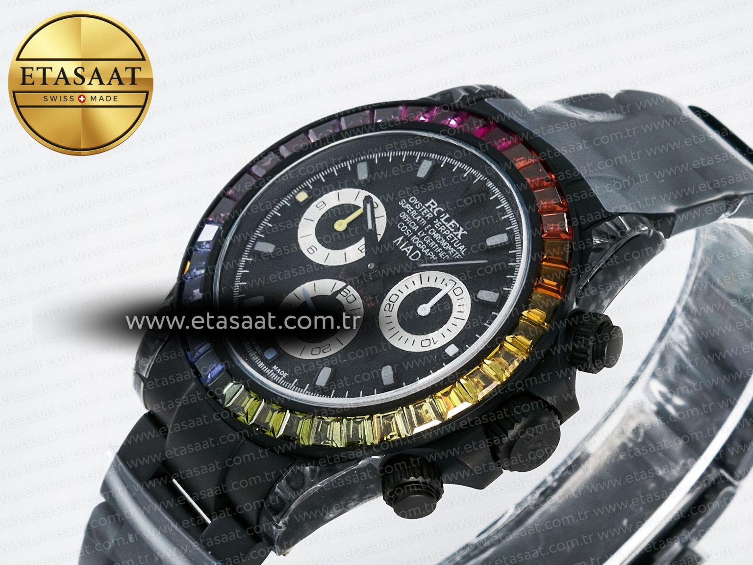Daytona BLAKEN 1:1 Best Edition Matte Black Dial Rainbow Bezel on Ceramic Bracelet SA7750 - Görsel 6