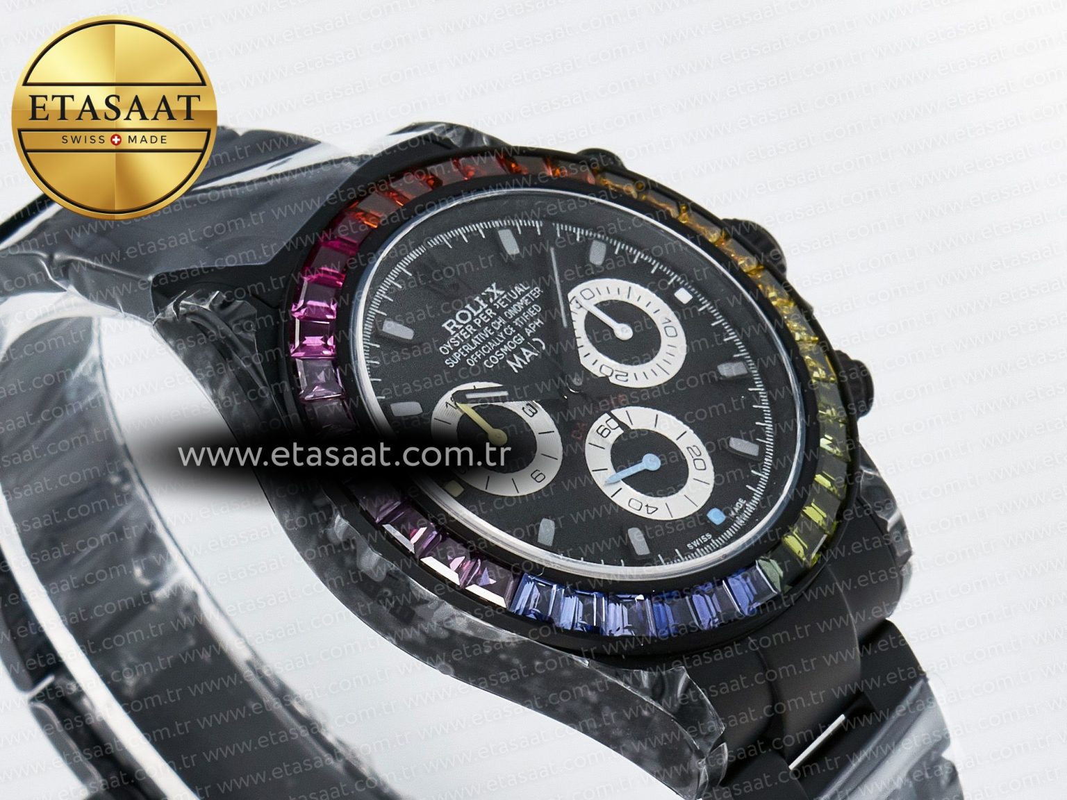 Daytona BLAKEN 1:1 Best Edition Matte Black Dial Rainbow Bezel on Ceramic Bracelet SA7750 - Görsel 7